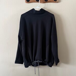 Eddie Bauer Black Waffle Knit Mock Neck Pullover Sweatshirt Drawstring Hem 2XL